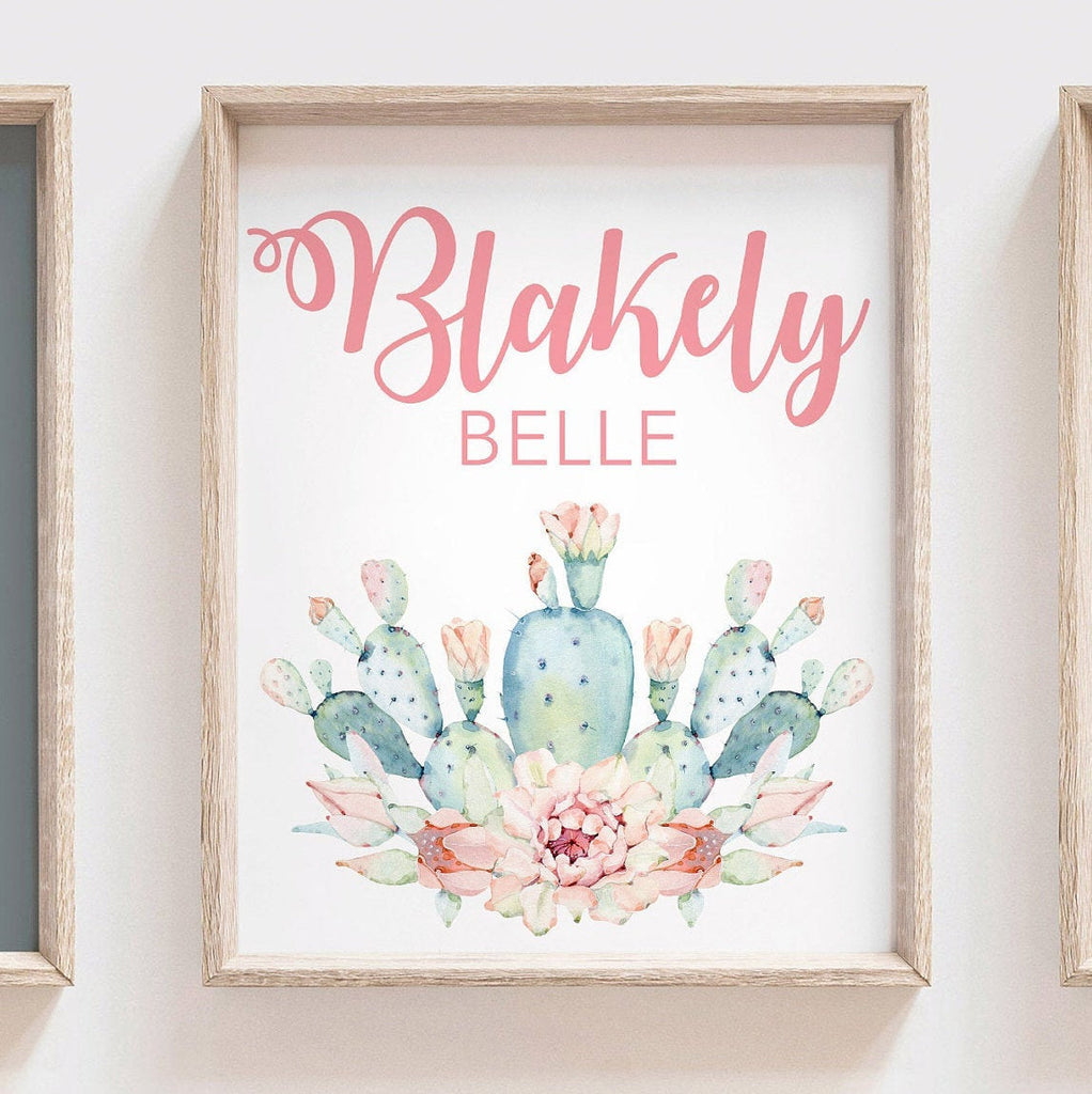 Baby girl nursery wall art, succulent theme baby shower, pink and mint wall art for baby, girl's bedroom decor ideas, cactus theme nursery