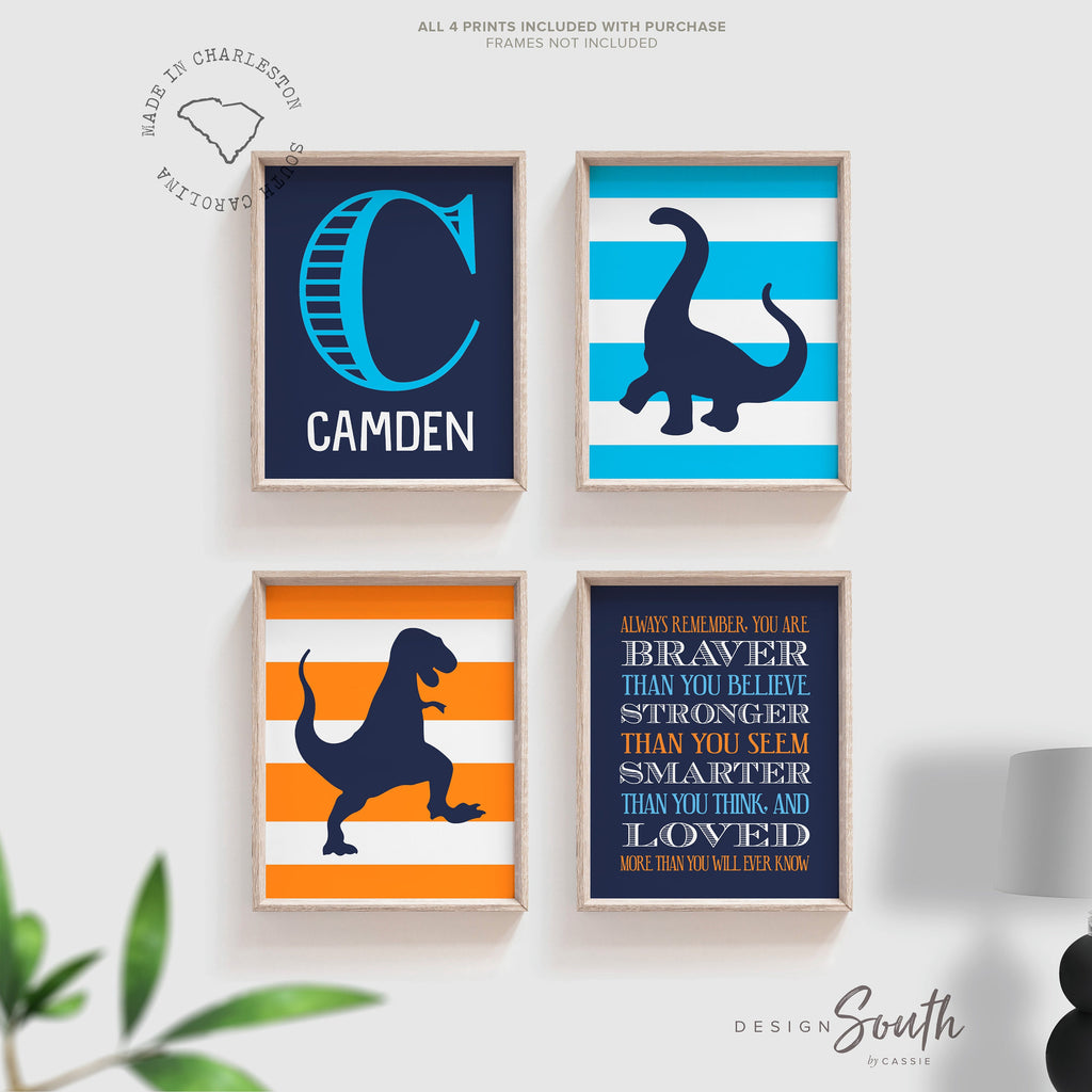 dinosaur_art_prints,kids_room_decor,dinosaur_pictures,dinosaur_poster,prints_for_toddler,toddler_bedroom,dino_room_decor,boy_nursery_bedroom,kid_room_prints,orange_blue_dinosaur,nursery_art_prints,set_of_4_prints,dinosaur_wall_art