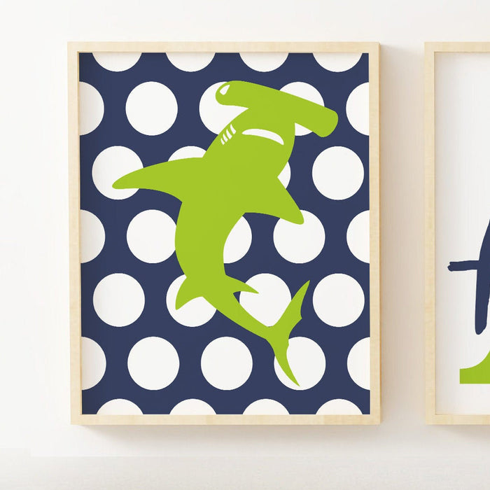 Shark bedroom decor, boy's shark bedroom personalized, shark room, shark decor, lime navy boy's room, boy's shark nursery decor personalized