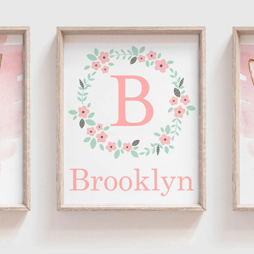 Woodland nursery girl wall art, woodland baby shower gift for girl, woodland animal theme, baby girl birthday gift, woodland girl art print – unframed wall art print for kids room or nursery.