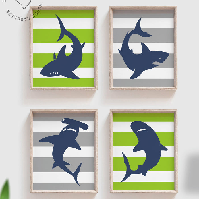 Shark wall art, shark decor, shark art room decor, shark nursery art, boys shark bedroom, bedroom shark theme, boys shark decor, lime green