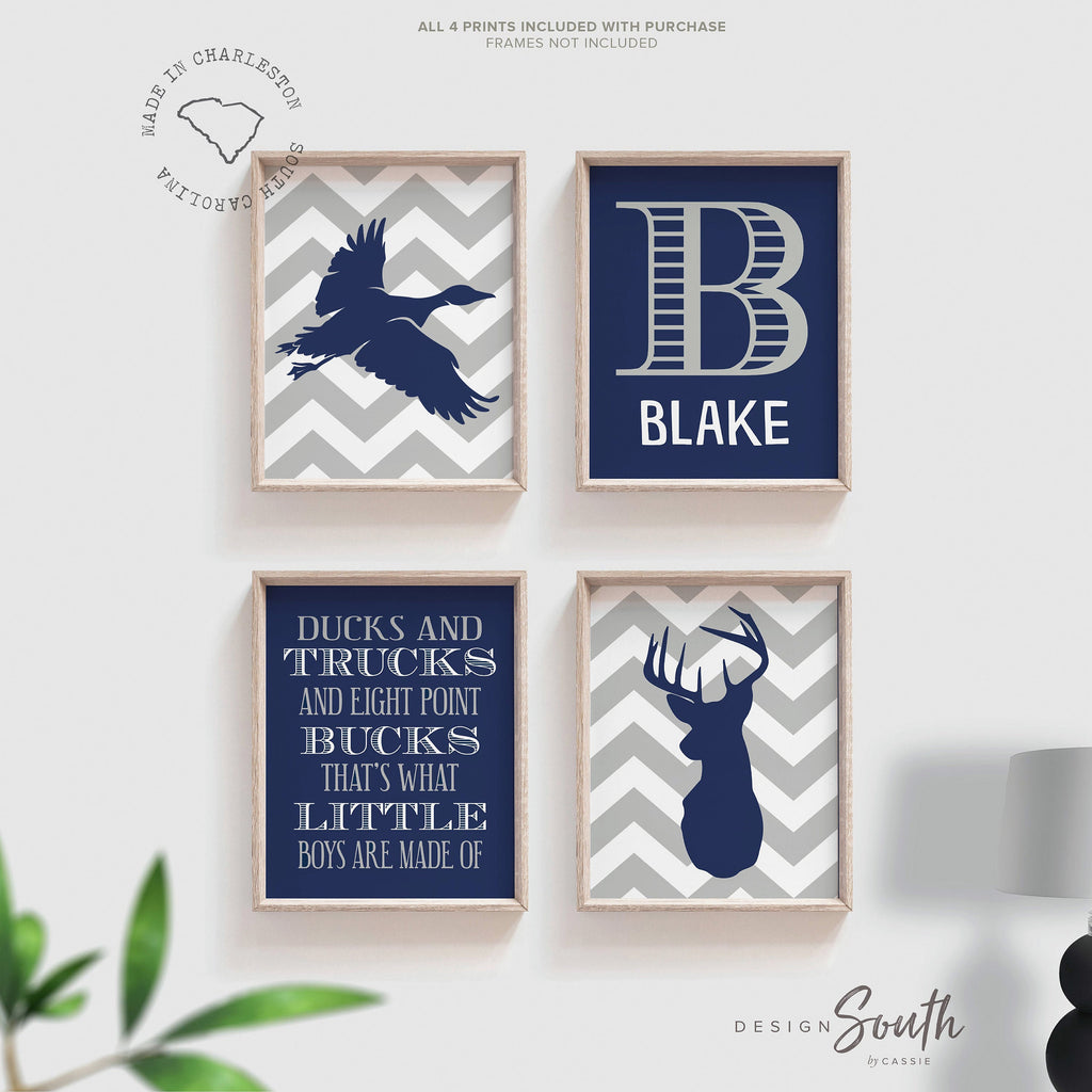 Deer_nursery_decor,ducks_and_trucks,eight_point_bucks,what_little_boys_are,made_of,navy_blue_and_gray,boys_nursery_decor,boys_nursery,hunting_nursery,name_print,personalized,boys_nursery_art,ducks_trucks