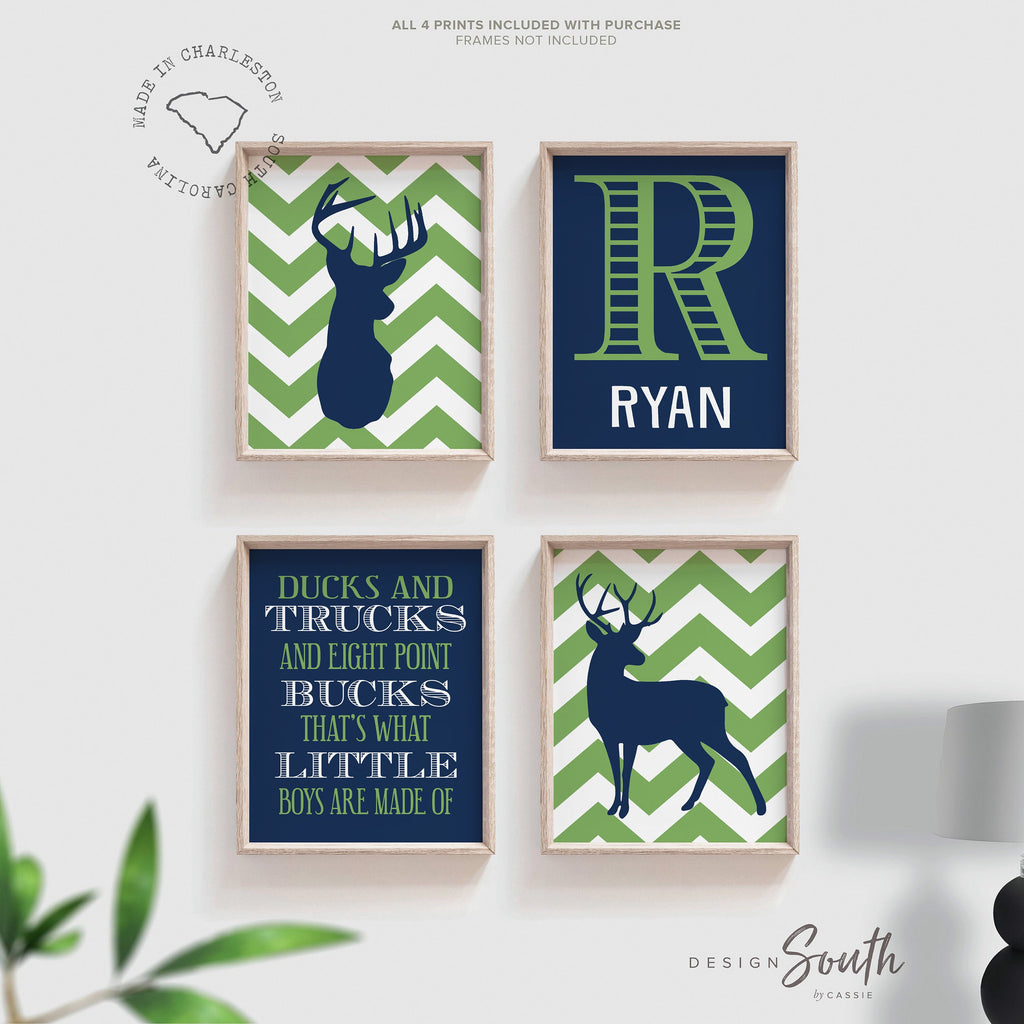 deer_nursery_decor,deer_wall_art,boys_nursery_decor,hunting_nursery,deer_nursery,green_and_navy,navy_blue_and_green,ducks_and_trucks,eight_point_bucks,what_little_boys_are,made_of,hunting_quote,boys_nursery