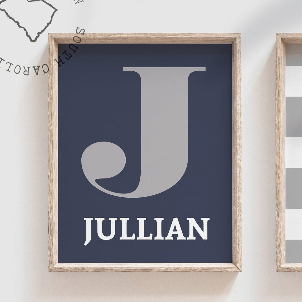 Boys navy blue and gray shark room decor, boys wall art, big boy bedroom, boys shark bedroom personalized name, shark nursery, shark decor