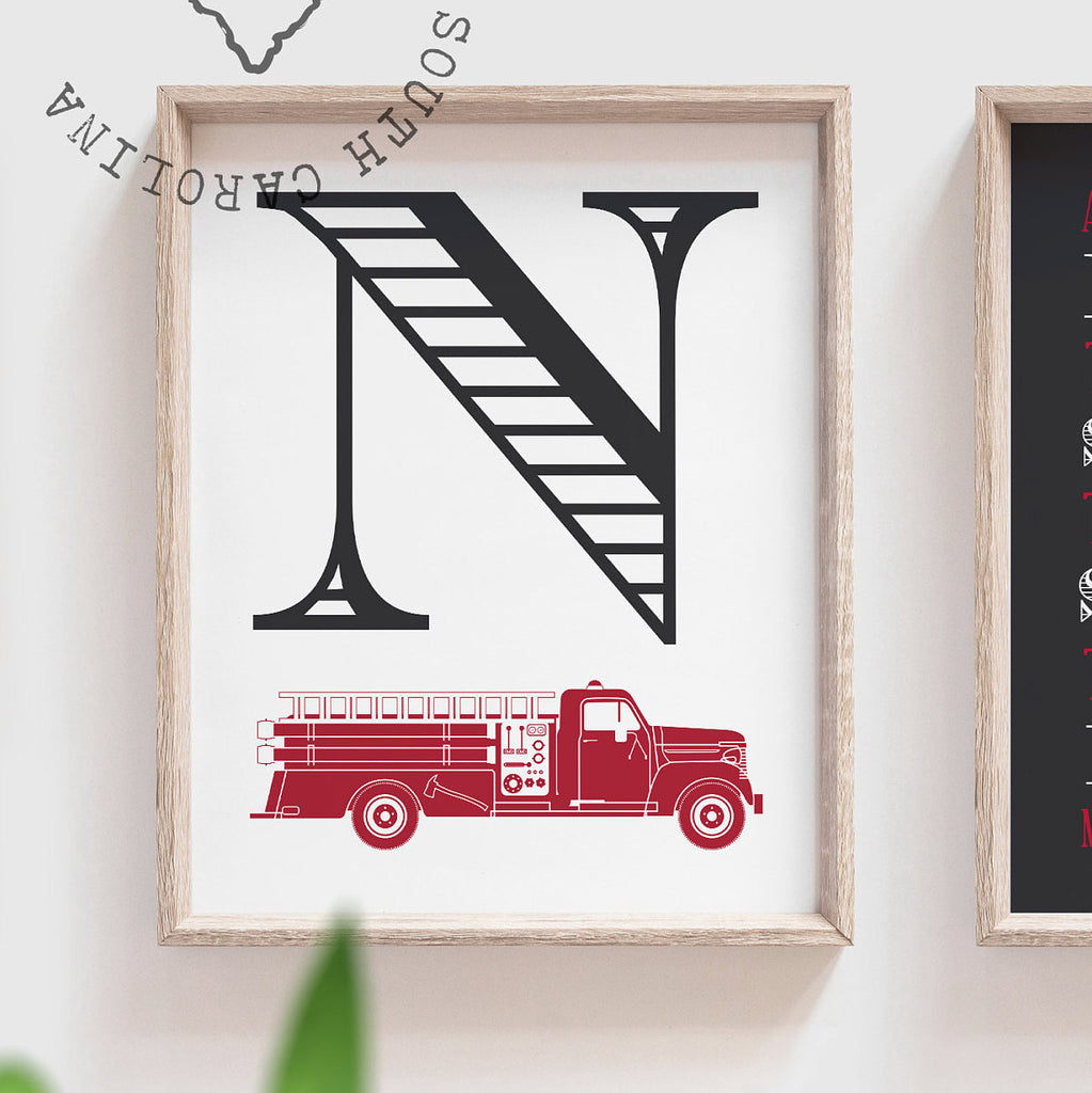 Fire truck nursery decor, firefighter nursery art, navy firetruck art, firetruck theme, boys firetruck decor, boy wall art, firefighter art