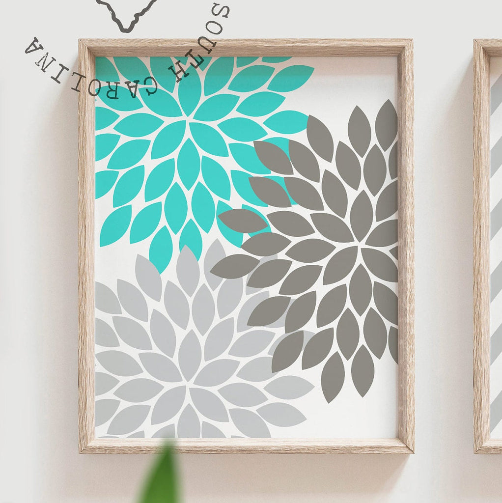 Girls bedroom wall decor turquoise and gray, little girl's monogram teal turquoise, nursery monogram girl, floral pictures for girls room