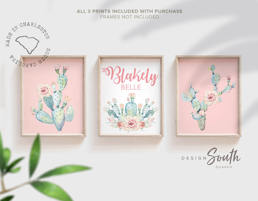 Baby girl nursery wall art, succulent theme baby shower, pink and mint wall art for baby, girl's bedroom decor ideas, cactus theme nursery