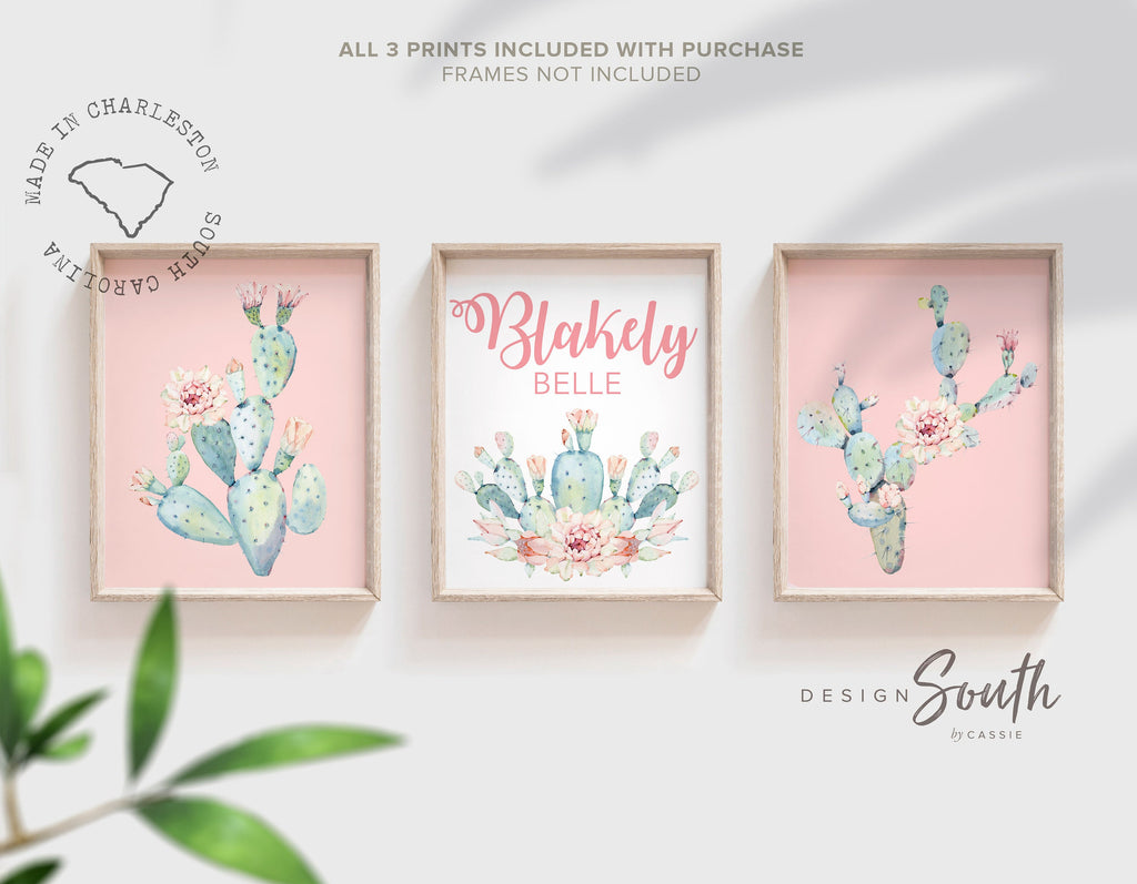 Baby girl nursery wall art, succulent theme baby shower, pink and mint wall art for baby, girl's bedroom decor ideas, cactus theme nursery