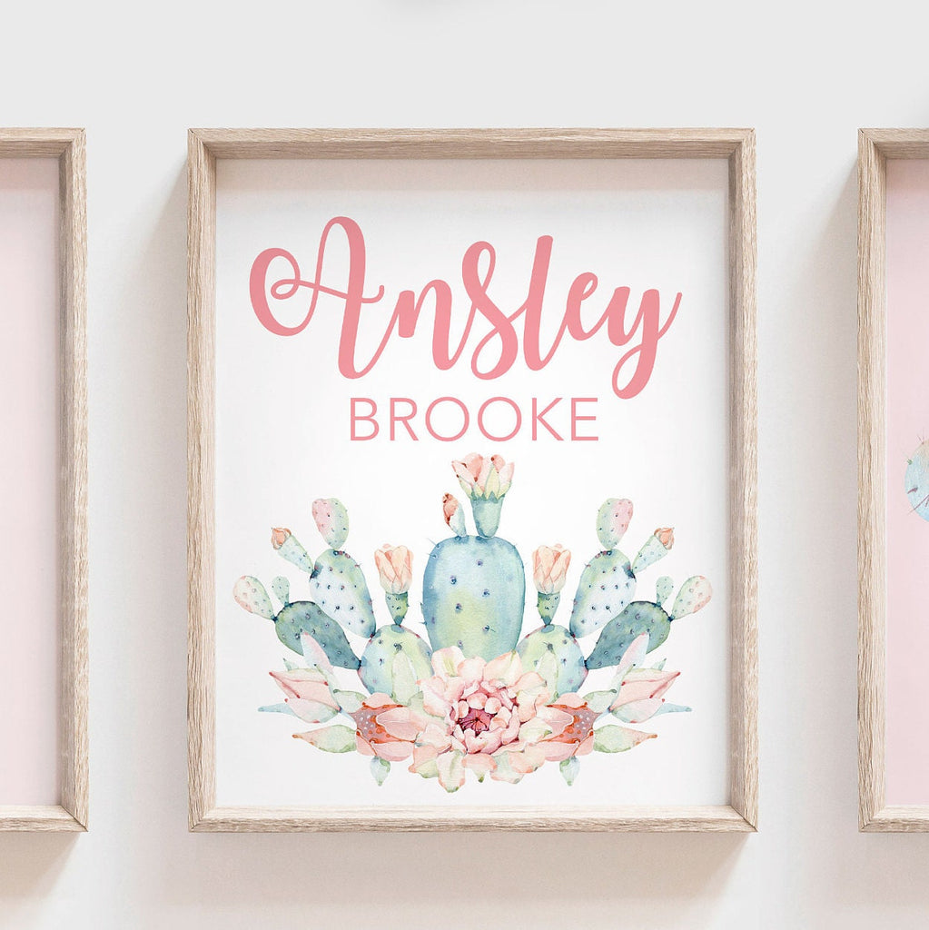 Baby girl nursery wall art, succulent theme baby shower, pink and mint wall art for baby, girl's bedroom decor ideas, cactus theme nursery