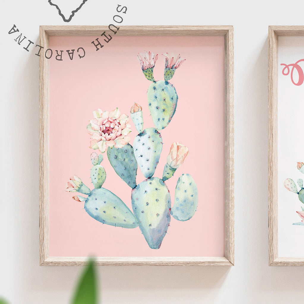 Baby girl nursery wall art, succulent theme baby shower, pink and mint wall art for baby, girl's bedroom decor ideas, cactus theme nursery