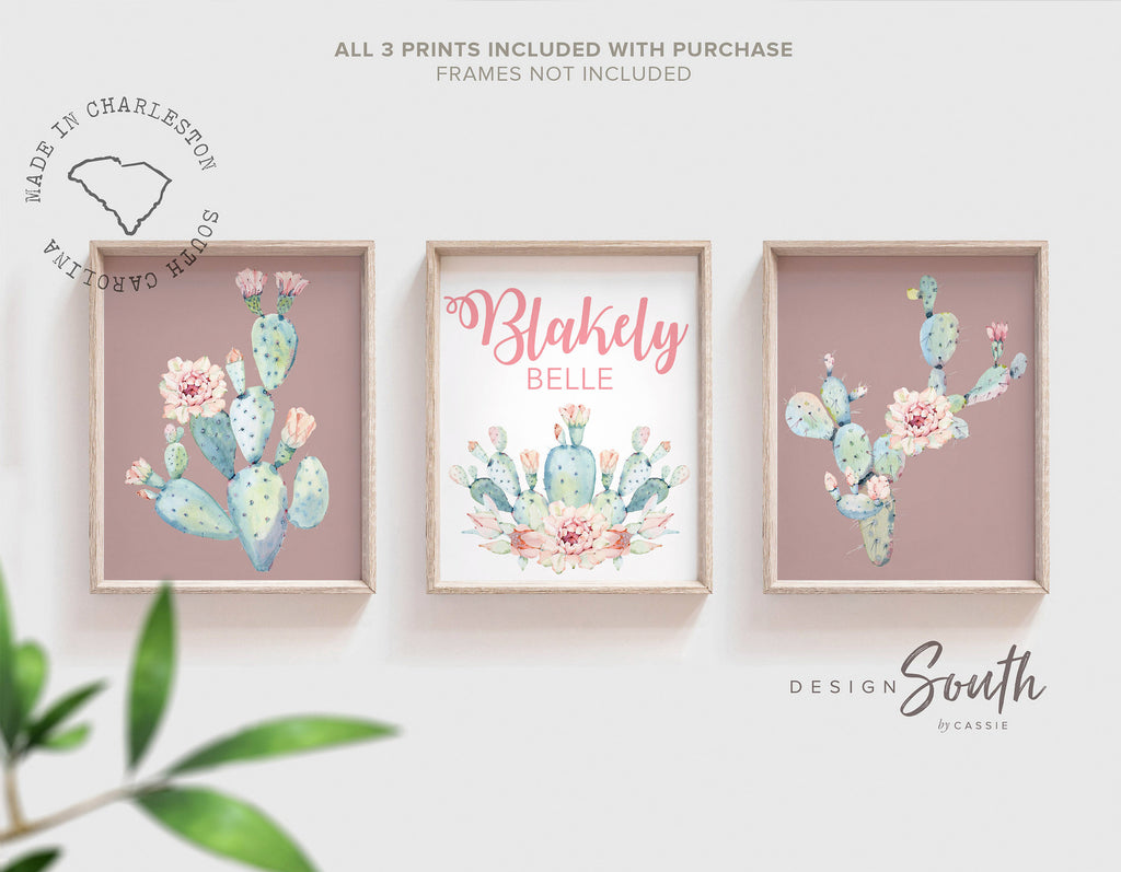 Baby girl nursery wall art, succulent theme baby shower, pink and mint wall art for baby, girl's bedroom decor ideas, cactus theme nursery