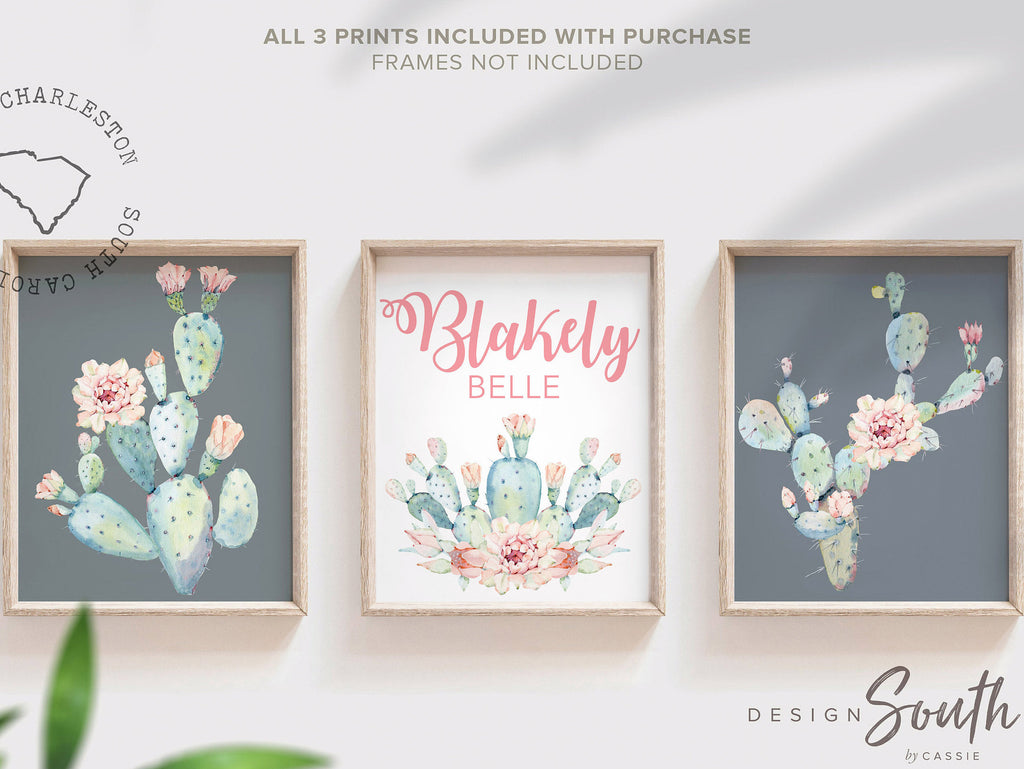 Baby girl nursery wall art, succulent theme baby shower, pink and mint wall art for baby, girl's bedroom decor ideas, cactus theme nursery