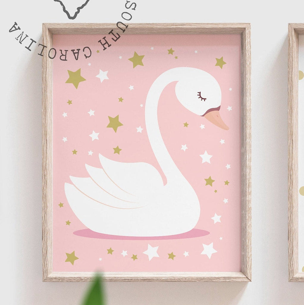 Pink gold nursery, blush nursery wall art, pink nursery prints, pink and gold, being yourself is the prettiest, be yourself, pink swan decor