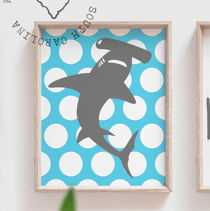Shark blue, shark wall art, shark decor, shark art room decor, shark nursery art, boys shark bedroom, bedroom sharks theme, boys shark decor