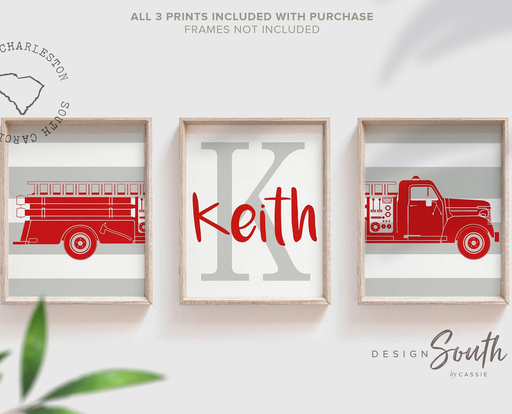 Firefighter nursery art, baby boy fireman gift, wall art boys bedroom decor, fire truck theme decor, kids fireman wall art prints baby boy