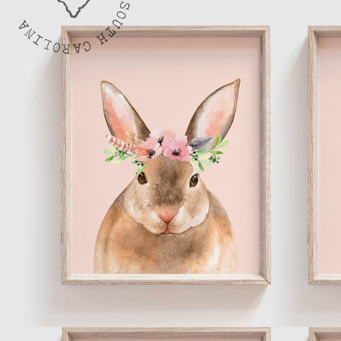 Woodland animal set of six 6, nursery art prints, baby girl nursery woodland animals prints blush pink, girls room wall art statement wall