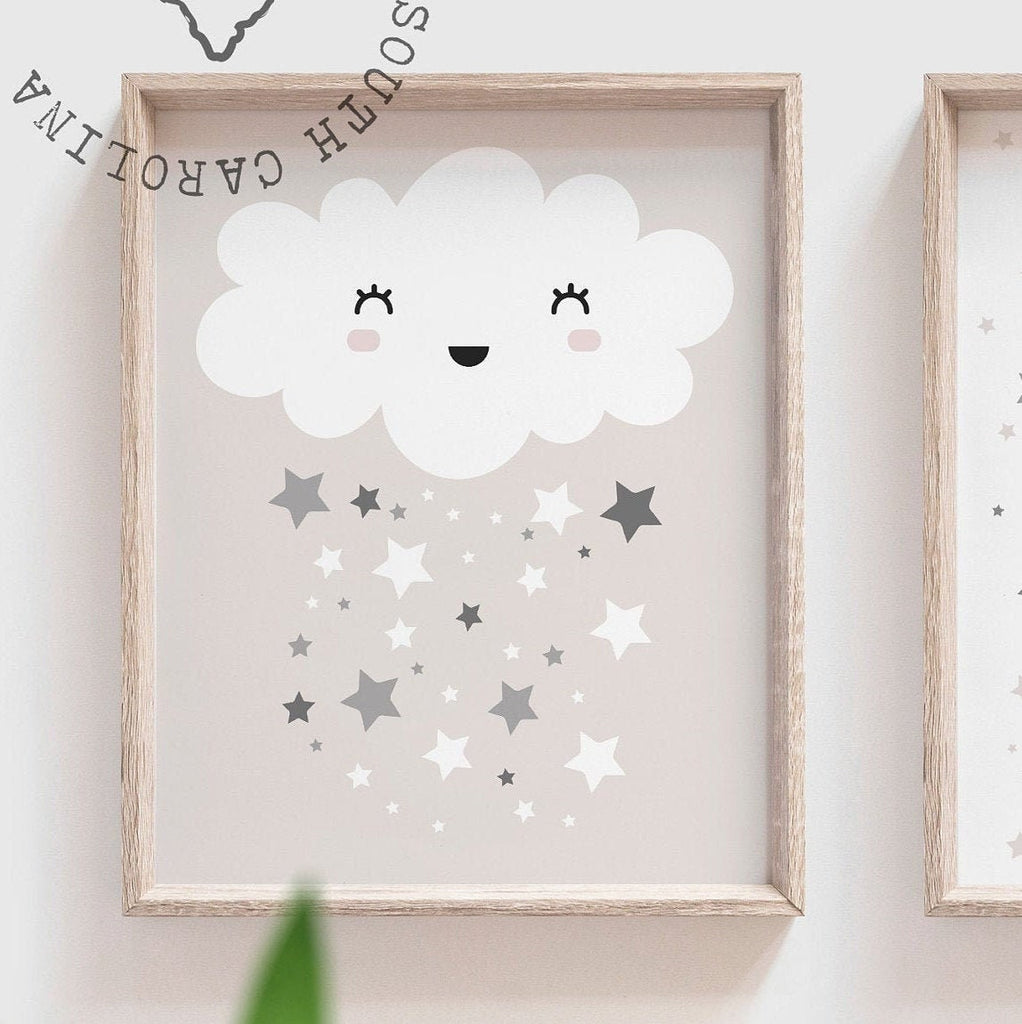 Dream big little ones, quote for twins, twin decor, twin nursery wall art, twins, girl twins, gray star cloud moon twins, twin art neutral