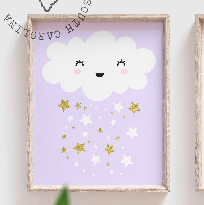 Twin Girls' Pink & Purple Nursery Art — Celestial Sister Prints