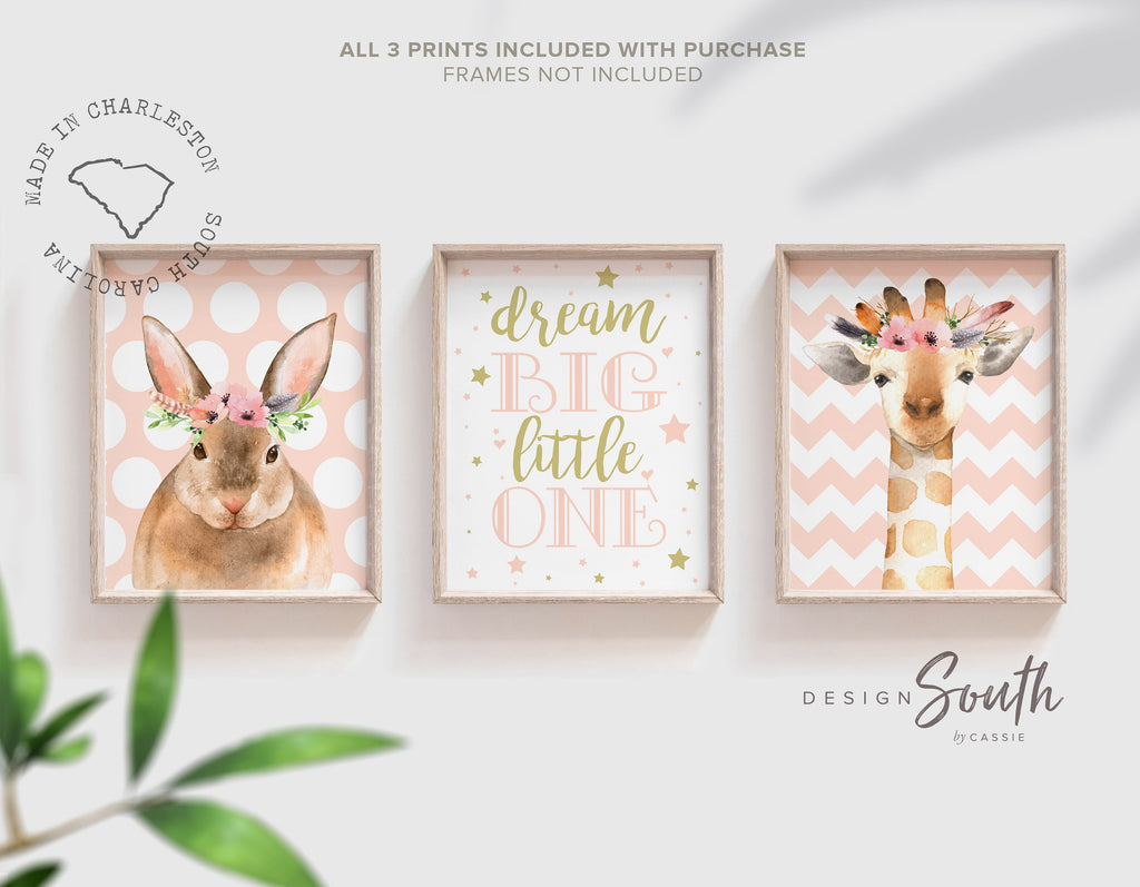 pink_gold_nursery,nursery_pink,nursery_ideas_girl,girls_nursery_decor,girls_nursery_art,wall_art_for_girls,woodland_baby,woodland_pink,pink_woodland,dream_big,girls_bedroom_decor,giraffe_bunny_gift,baby_animals_wall