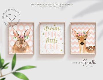 customized_name,dream_big_little_one,girls_wall_art,nursery_decor,baby_girl_gift,nursery_ideas_girl,woodland_baby_girl,woodland_nursery,pink_woodland,pink_nursery_art,pink_nursery_decor,bunny_deer_animals,name_print_animals