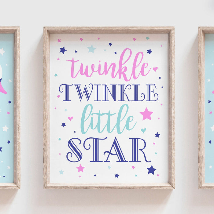 Swan nursery room, pink star nursery, baby shower girl gift, navy and hot pink swan, white swan art print, swan baby room, cloud island set