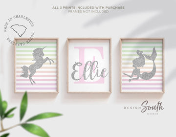 rainbow_gift_girl,birthday_party_gift,baby_shower_gift,baby_girl_room_wall,kid_unicorn_theme,fairy_mermaid_horse,magical_unicorn_set,personalized_name,silver_sparkle_print,toddler_child_art,fairytale_nursery,bedroom_little_girl,pink_yellow_sparkles
