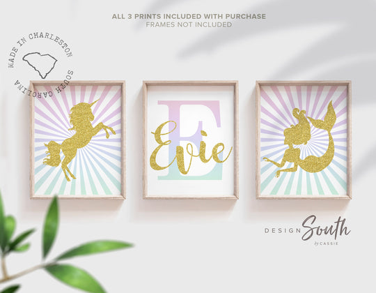 rainbow_glitter_kids,unicorn_art_print,personalized_room,wall_art_set_girls,pastel_unicorn_print,children's_wall_art,kids_playroom_art,decor_little_girl,gift_for_shower_girl,gift_for_birthday,unicorn_theme_room,unicorn_and_mermaid,mermaid_nursery_wall