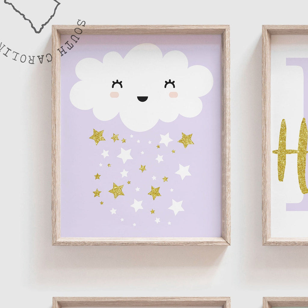 Sister nursery decor, mint gold and lilac purple, girls room monogram, sister nursery, sister shared bedroom, twin sisters, twin girls decor – unframed wall art print for kids room or nursery.