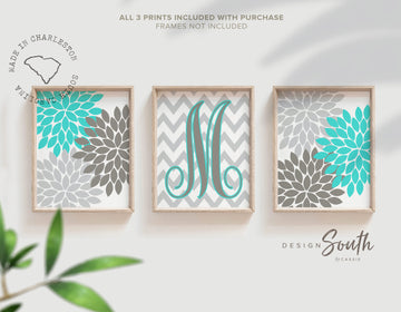 girls_bedroom_art,girls_bedroom_decor,turquoise_and_gray,personalized_gift,wall_pictures_floral,flower_theme_room,birthday_girl_gift,baby_shower_gift,dahlia_monogram,girls_initial_baby,baby_girl_wall,ideas_for_playroom,childrens_decor