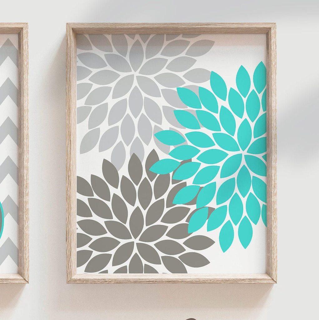 Girls bedroom wall decor turquoise and gray, little girl's monogram teal turquoise, nursery monogram girl, floral pictures for girls room