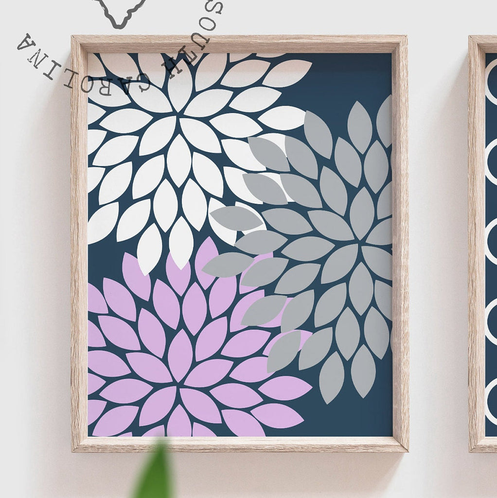 Lavender nursery decor girl, personalized name gift, baby shower gift girl, purple girls room wall art print set, monogram nursery initials