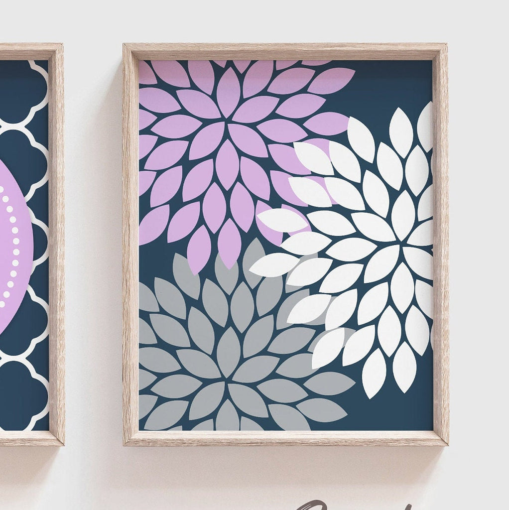 Lavender nursery decor girl, personalized name gift, baby shower gift girl, purple girls room wall art print set, monogram nursery initials