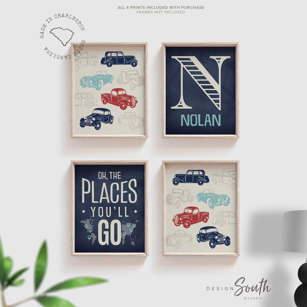 transportation_theme,vintage_trucks,oh_the_places,you'll_go,personalized_decor,boys_wall_decor,transportation_decor,boys_vintage,trucks_prints,red_and_blue,navy_blue_and_red,boys_transportation,decor_for_boys