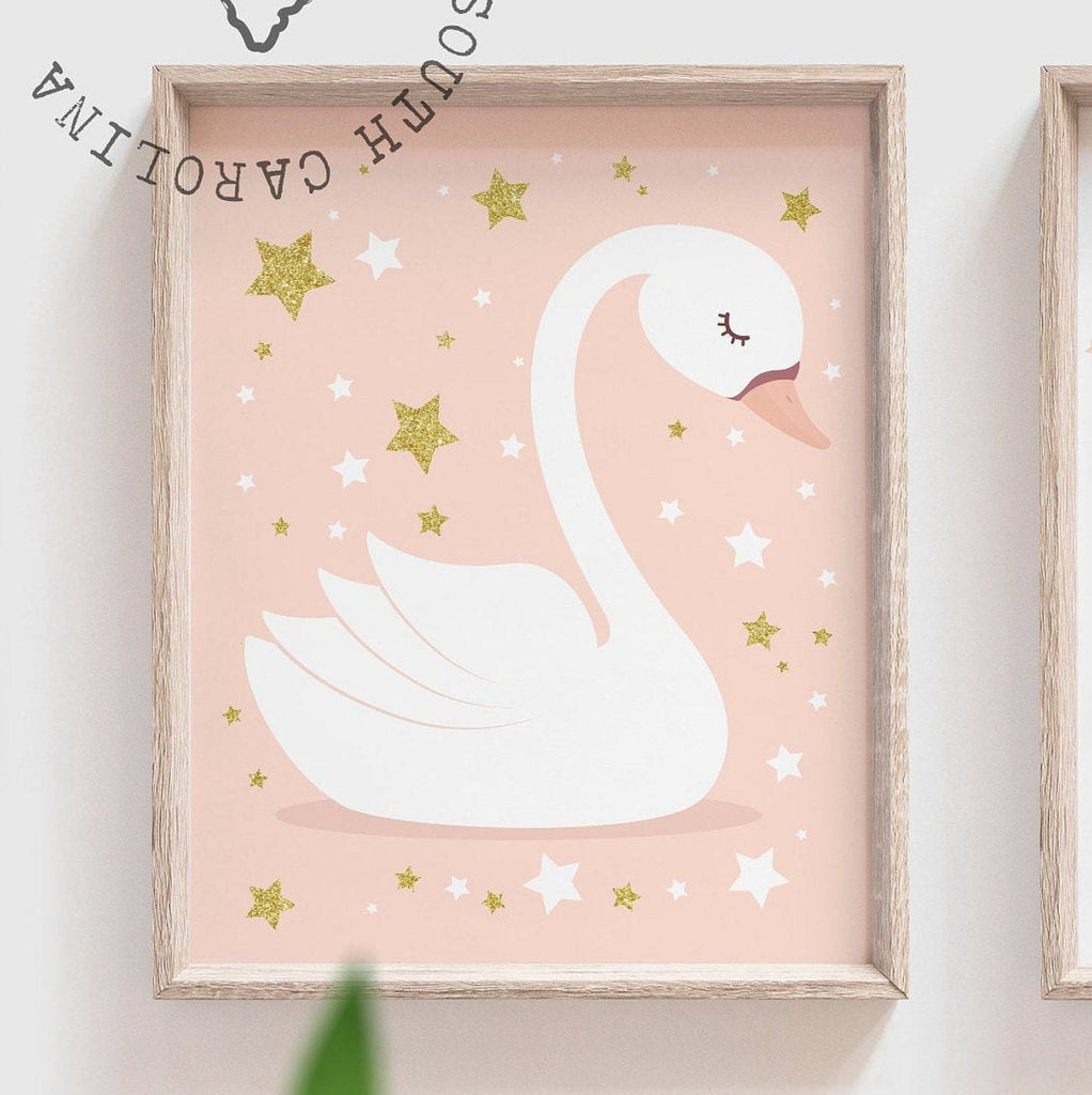 Love print set nursery wall, swan gift for little girl room, swan nursery decor, baby girl love print, swan print, wall art girl bedroom