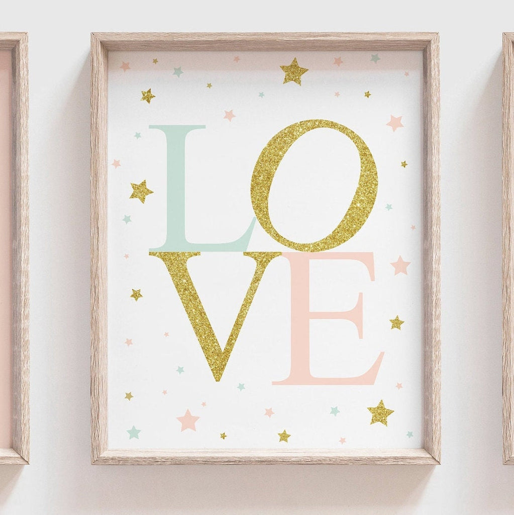 Love print set nursery wall, swan gift for little girl room, swan nursery decor, baby girl love print, swan print, wall art girl bedroom