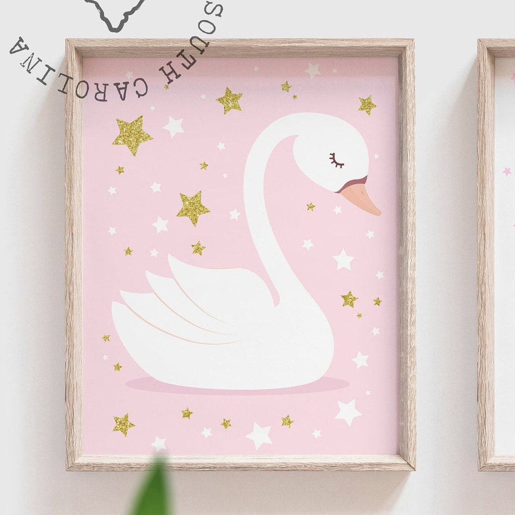 Swan nursery, baby shower gift, pink and gold nursery, baby girl wall art, nursery decor, swan princess, pink swan, pink and gold swan art
