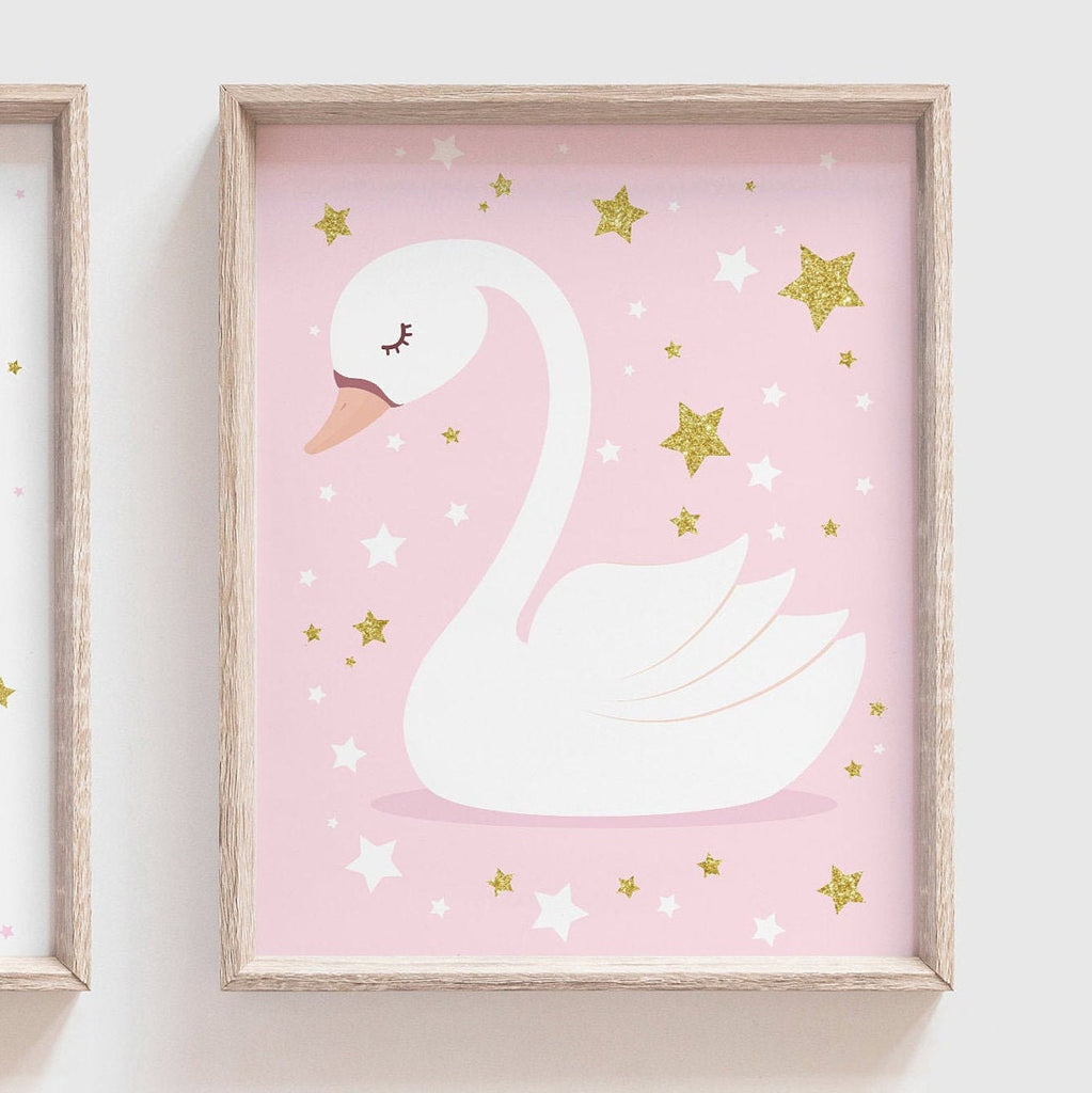 Swan nursery, baby shower gift, pink and gold nursery, baby girl wall art, nursery decor, swan princess, pink swan, pink and gold swan art