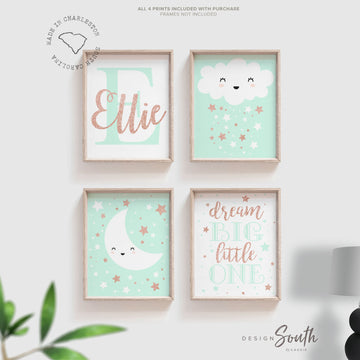 glitter_nursery_art,baby_girl_gift,girls_wall_art,girls_wall_decor,mint_and_rose_gold,rose_gold_nursery,custom_baby_name_art,wall_art_for_baby,star_theme_nursery,moon_and_clouds,personalized_gift,wall_art_ideas,nursery_ideas_girl
