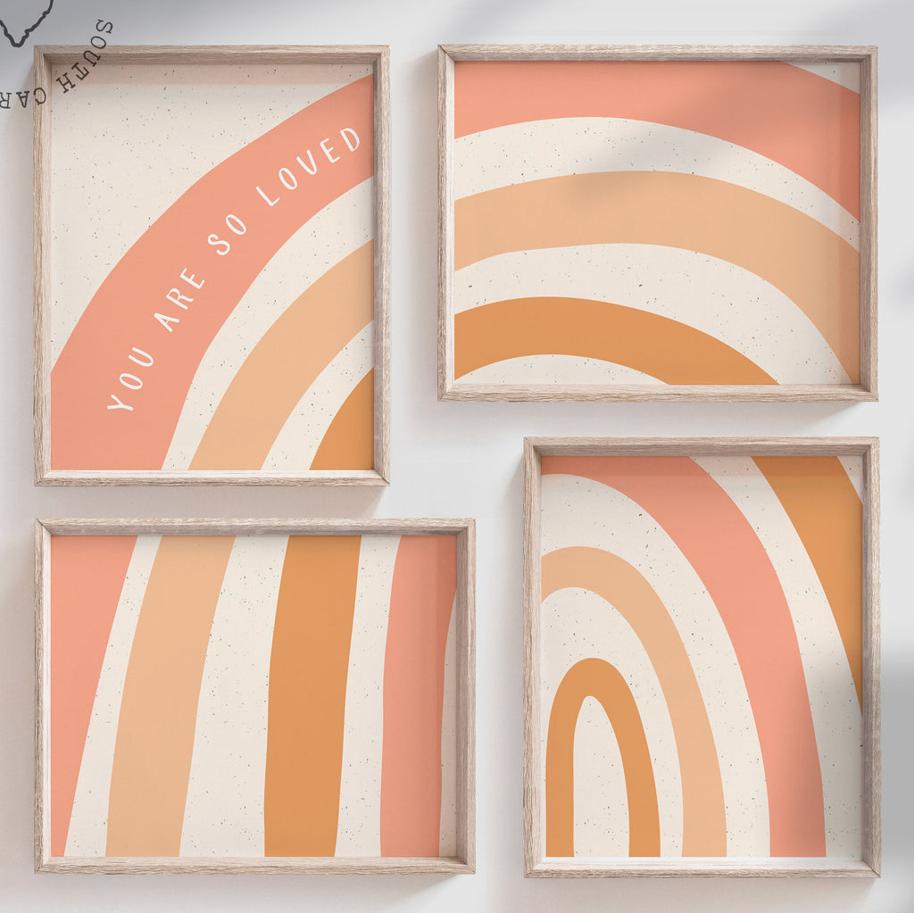Rainbow nursery wall decor, baby room wall muted rainbow, rainbow child art prints, playroom wall ideas, rainbow images, you are so loved – unframed wall art print for kids room or nursery.