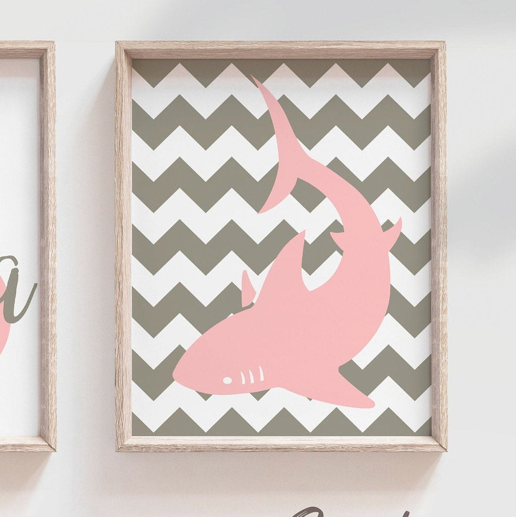 Girls shark nursery pink and gray, baby girl nursery sharks, pink sharks, pink and gray sharks, girls bedroom sharks, shark decor for girls