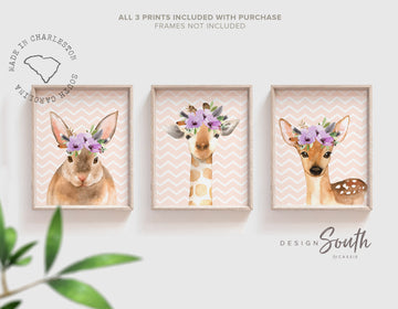 purple_flower_crowns,animal_flower_crowns,pink_animal_nursery,fawn_nursery_decor,fawn_nursery_art,pink_fawn_nursery,baby_woodland_girl,blush_nursery_art,woodland_fawn_girl,giraffe_baby_girl,bunny_baby_girl,playroom_wall_girl,gift_for_girl_animal