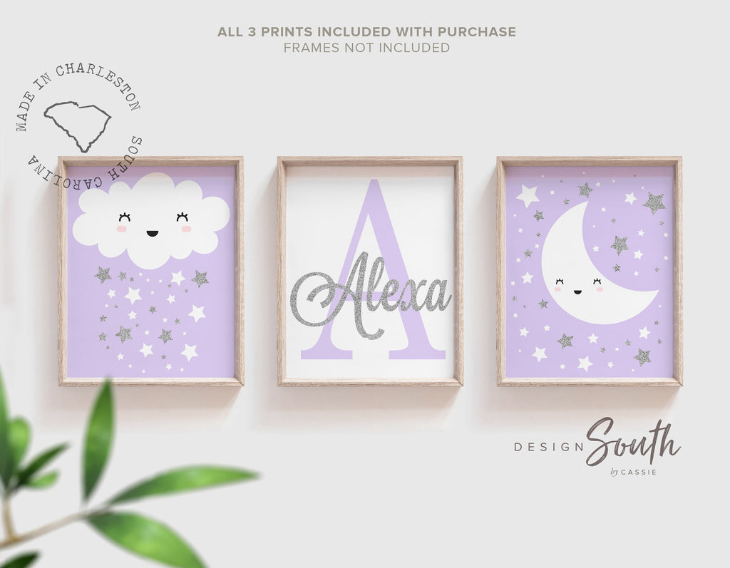 baby_girl_nursery,girl_nursery_decor,baby_nursery_prints,nursery_wall_art,moon_star_baby,baby_nursery_decor,purple_girl_nursery,baby_girl_wall_art,art_for_baby_room,lavender_gray_silver,silver_sparkle_decor,personalized_name,girls_monogram_gift