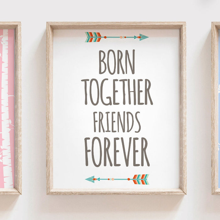 Twin nursery decor, gift for twins woodland, baby shower gift boy girl twins, quote for twins, nursery wall decor twin boy and girl quote