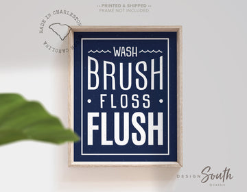 wash_brush,floss_flush,bathroom_print,child's_bathroom,girls_bathroom,boys_bathroom_art,navy_and_white,white_and_navy,navy_bathroom,art_for_bathroom,bathroom_wall_decor,bathroom_boy_decor,girl_bathroom_decor