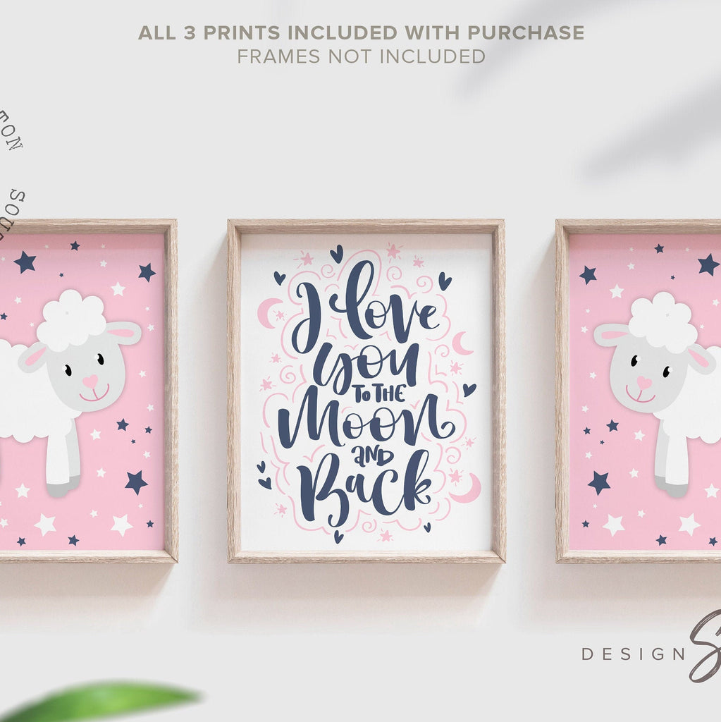 Sheep nursery decor, lamb art, moon and stars, nursery kids room prints, nursery decor girl, nursery wall art sheep, girl nursery decor pink – unframed wall art print for kids room or nursery.