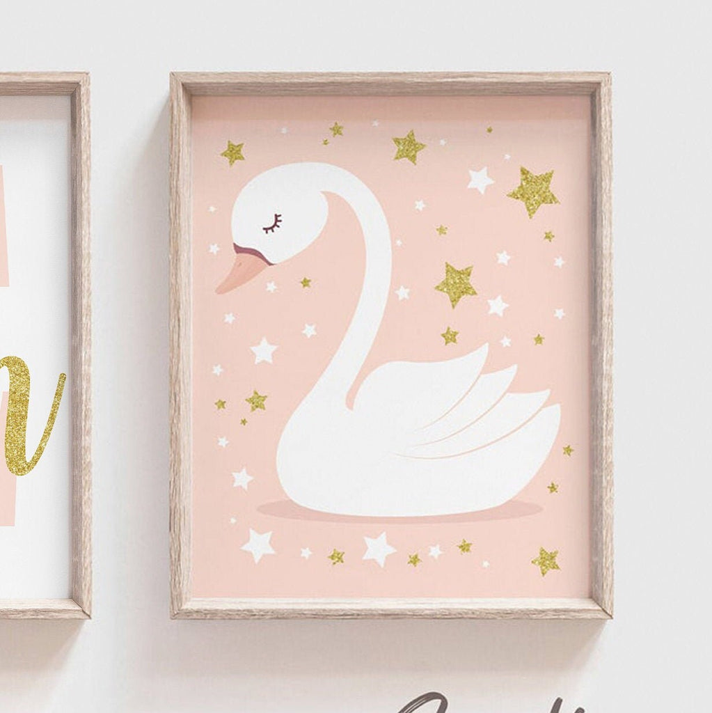 Blush nursery decor, blush baby room art, little girl swan nursery wall decor, girls blush gold nursery, swan nursery decor, baby girl swan