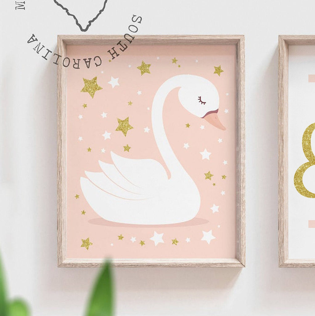Blush nursery decor, blush baby room art, little girl swan nursery wall decor, girls blush gold nursery, swan nursery decor, baby girl swan