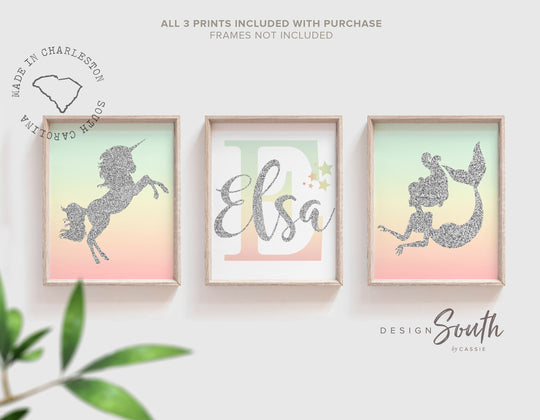 mermaid_unicorn_pink,magical_kid_wall_art,baby_room_wall_ideas,baby_shower_gift,birthday_girl_gift,unicorn_nursery_art,unicorn_playroom_art,unicorn_bedroom_art,mermaid_bedroom_wall,mermaid_nursery_wall,pink_mint_silver,sparkle_nursery_art,room_print_set_wall