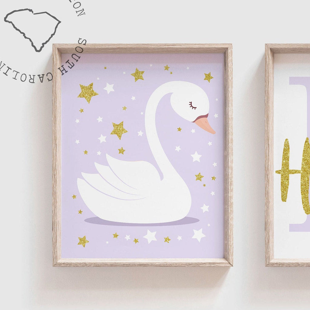 Twin girls pink and lilac, twin art swan theme, twin sister nursery decor, wall decor for sisters, wall art for twin girls, sisters wall art