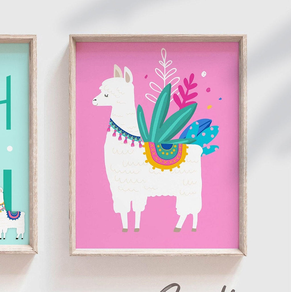 Kids llama bathroom, brush flush childrens bathroom art print, boy/girl llama bathroom, toddler bathroom art llama alpaca cactus theme decor